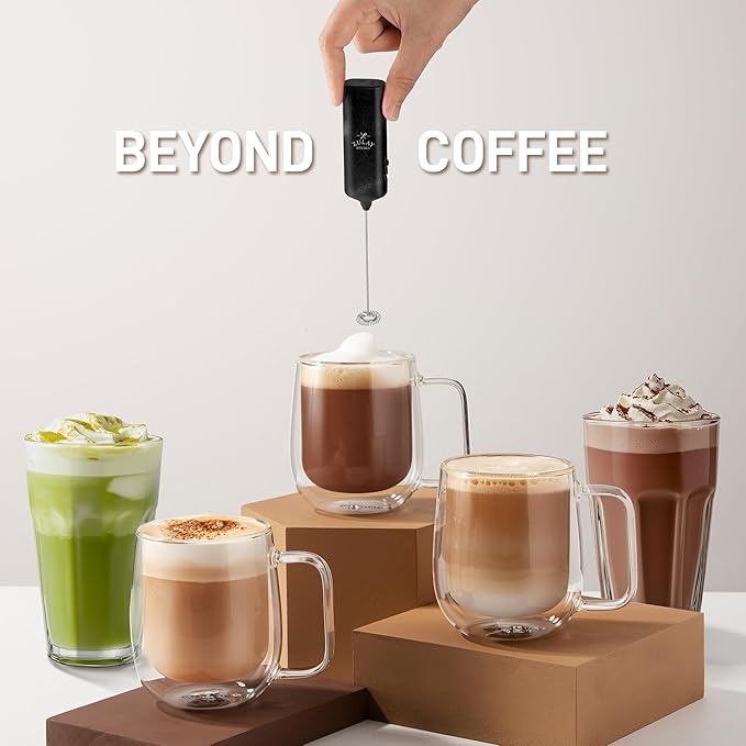 Mini & Mighty Milk Frother Wand – Powerful Handheld Coffee Frother, Battery Operated Drink Mixer – Compact Pocket Size – Detachable Whisk for Latte, Cappuccino, Matcha, Hot Chocolate – Black Marble