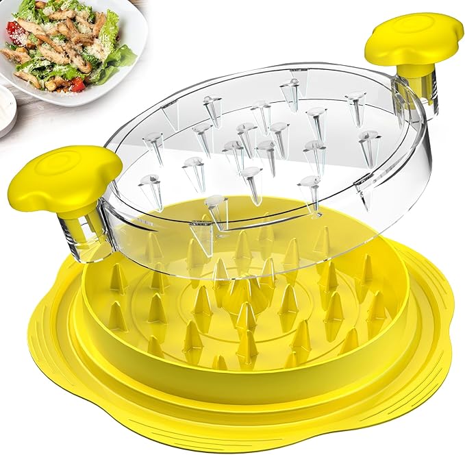 Chicken Shredder Large Chicken Breast Shredder Tool Twist with Brush&Fork, Visible Meat Shredder Machine, Anti-Slip Strip, Ergonomic Handle, BPA Free, Suitable for Pork Beef Chicken(Yellow)