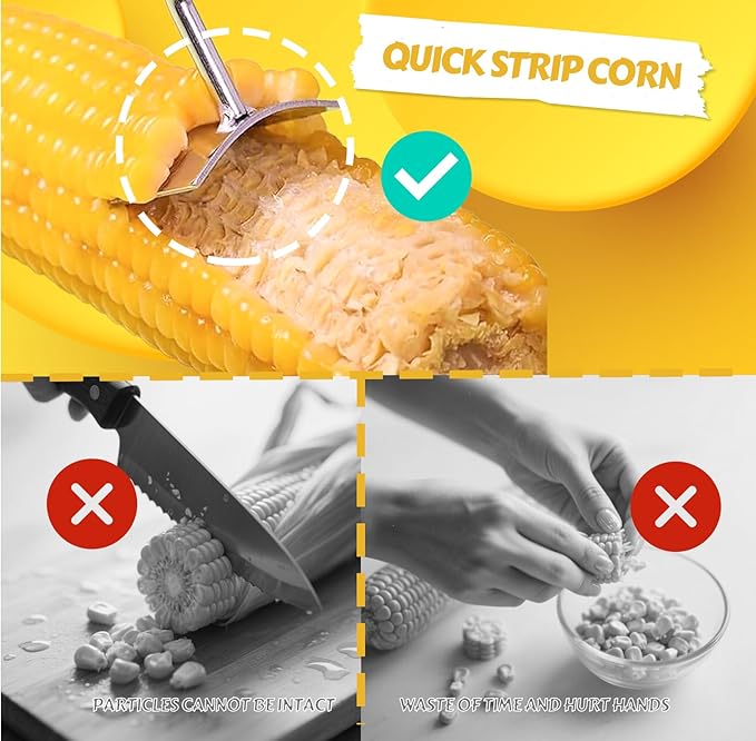 Corn Peeler Stainless Steel Corn Stripper Tool Set, 3 Pieces Peel Corn Cob Separator Quick for Kitchen Dining Enthusiasts Gadget