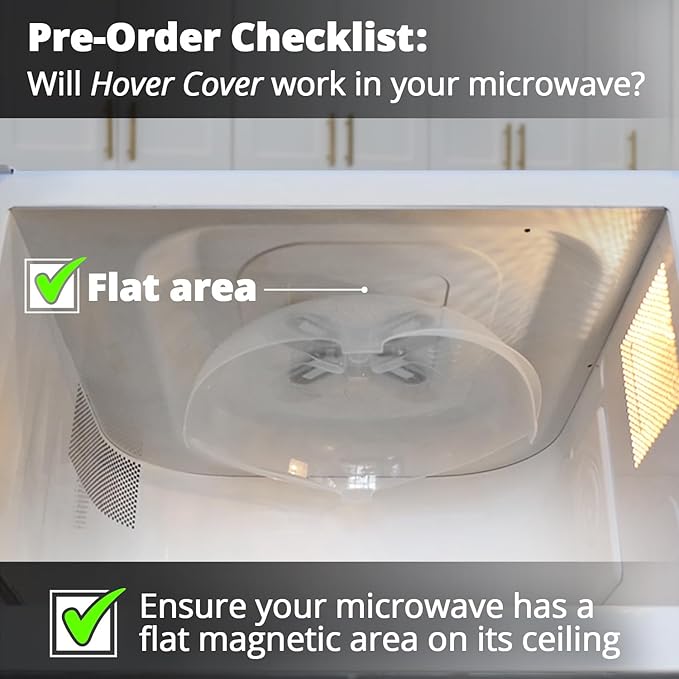 HOVER COVER Magnetic Splatter Cover, 12-Inch Clear BPA-Free Food Lid, Vented Plate Guard with Steam Vents, Anti-Splash Microwave Lid - Heather Gray