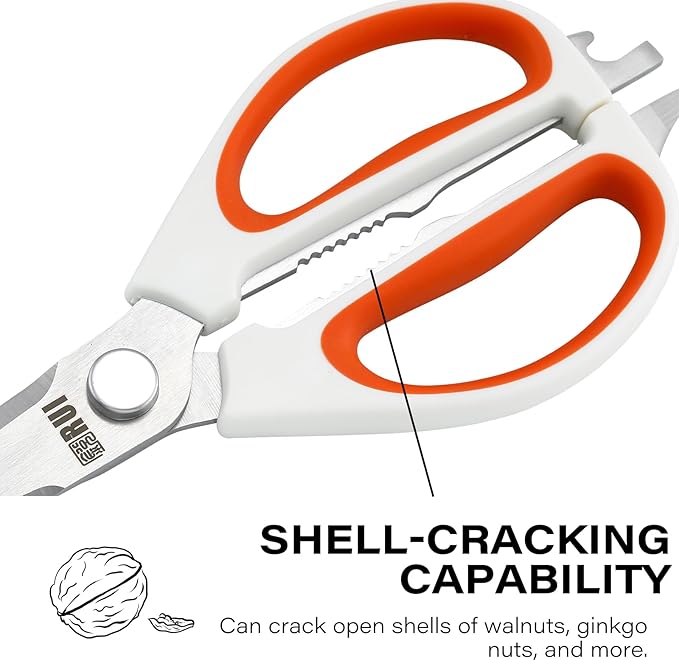 Kitchen Scissors with Magnetic Holder Heavy Duty Magnetic Scissors for Fridge, Cooking Shears Come Apart Kitchen Shears Magnet Sheath Set for Food Meat Pizza Herb Vegetables, Orange
