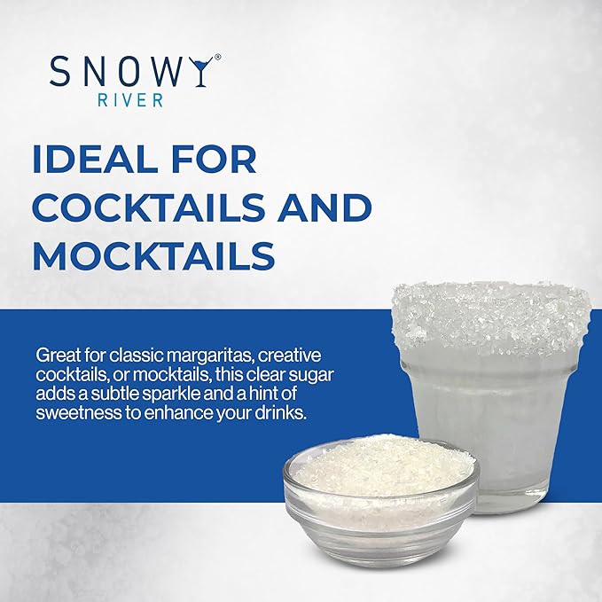 Snowy River Clear, Cocktail & Margarita Sugar Rimmer - Vibrant Naturally Colored Sugar for Cocktail Rimming, Baking & Decorating, Medium Crystal - 80oz