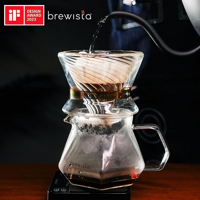 Brewista Tornado Duo Pour Over Coffee Dripper, Insulated Double Wall Glass, Easy-To-Clean Drip Coffee Maker for Home & Office(2-4 Cups)