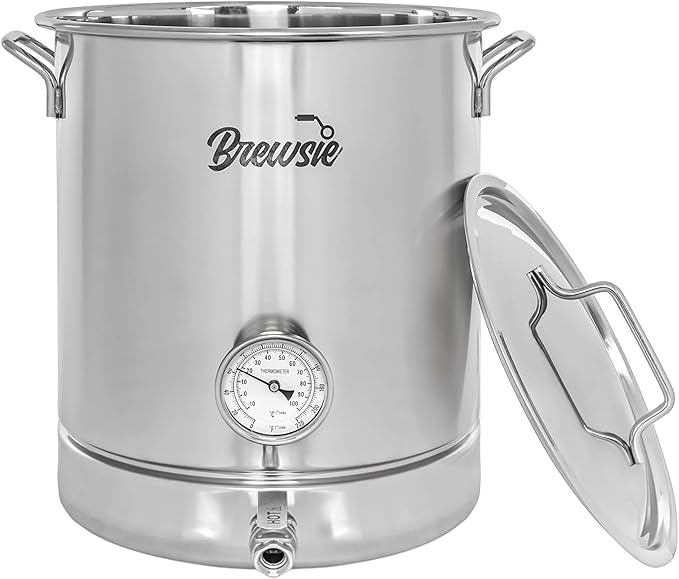 BREWSIE Stainless Steel Home Brew Kettle w/Dual Filtration. Equip with False Bottom Thermometer and Ball Valve for Brewing (10 Gal/ 40 Quart)…