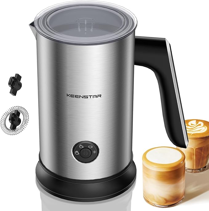 Keenstar Electric Milk Frother, Automatic Milk Steamer Warm or Cold Foam Maker for Coffee, Cappuccino, Latte, Stainless Steel Milk Warmer with Temperature Controls