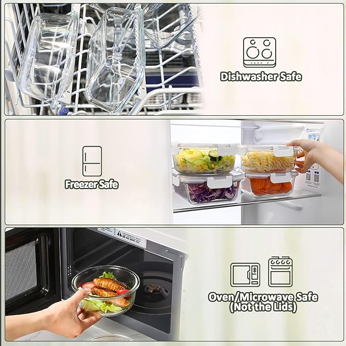 M MCIRCO [10-Pack,22 Oz Glass Meal Prep Containers,Glass Food Storage Containers with lids,Glass Lunch Containers,Microwave, Oven, Freezer and Dishwasher, White