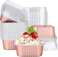 EUSOAR Disposable Ramekins, 50pcs 10oz Rose Gold Creme Brulee Ramekins Disposable Muffin Cups for Baking, Mini Cake Pans with Lids Loaf Bread Containers Cupcake Liners for Party Favor Birthday