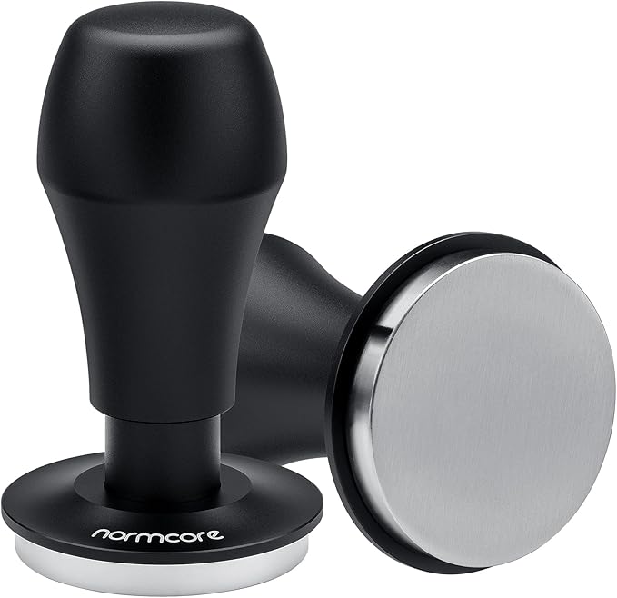 Normcore 51mm Coffee Tamper V4.1 with Click Sound Feedback, Spring Loaded Tamper Fit Delonghi Portafilter, 304 Stainless Steel Flat Base, Anodized Aluminum Handle with Silicone Stand, Black