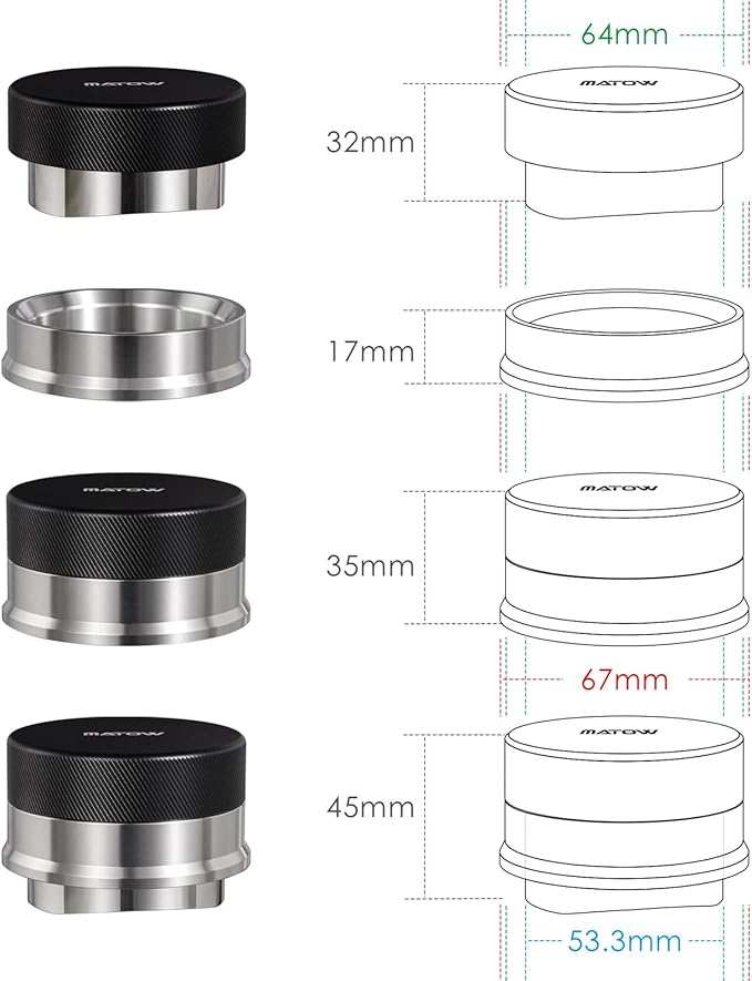 MATOW 2 in 1 Design Gravity Distributor and Magnetic Dosing Funnel Combo, 53.3mm Adaptive Espresso Distributor and 54mm Stainless Steel Dosing Ring Set Compatible with Breville 54mm Portafilter