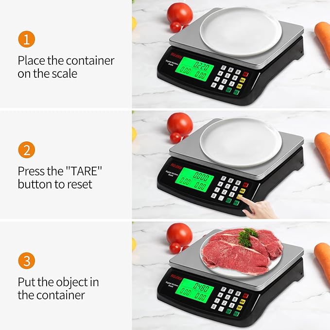 Large Digital Kitchen Scale Black 30kg/66lb Commercial Food Scale Stainless Steel with LCD Display Price Computing Scale for Restaurant Baking Bread Meat Prep Counting Scale for Parts and Coins