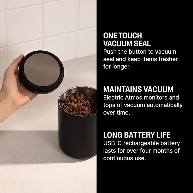 Fellow Atmos Electric Vacuum Canister & Storage Container - Airtight Coffee & Food Storage Containers - Coffee Containers - (Matte Black, 0.7 Liter)
