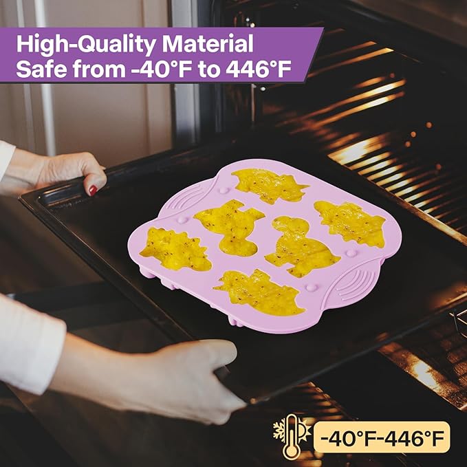 2-Pack Silicone Dinosaur Molds with Lids, Purple Dinosaur Silicone Molds for Chocolate, Baking & Crafting, Multi-Purpose Jello Molds for Kids, Candy, Ice Cubes, Crayons