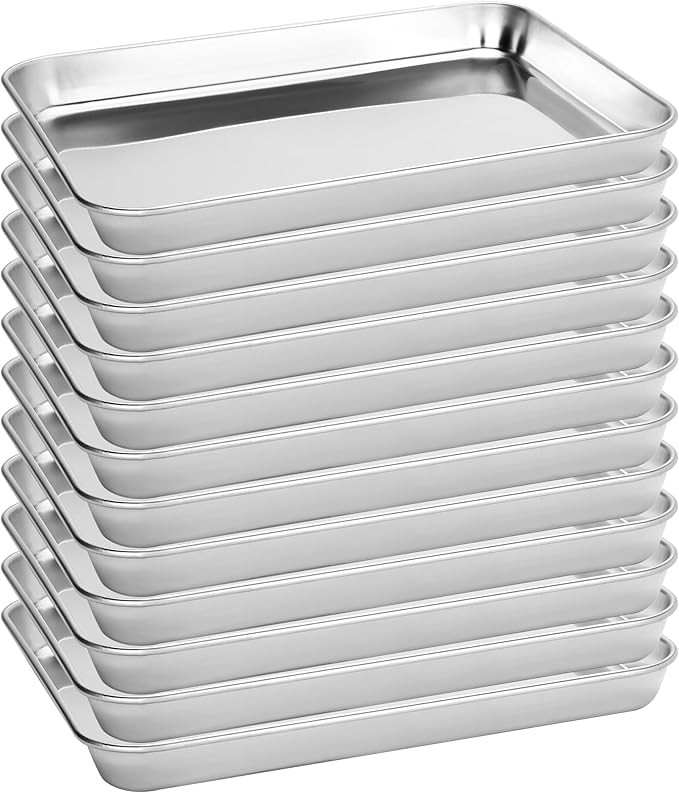12 Pack Stainless Steel Baking Sheet Pans, 10.5" L × 8" W × 1" H Cookie Sheets for Toaster Oven, Rust-Resistant, Dishwasher Safe