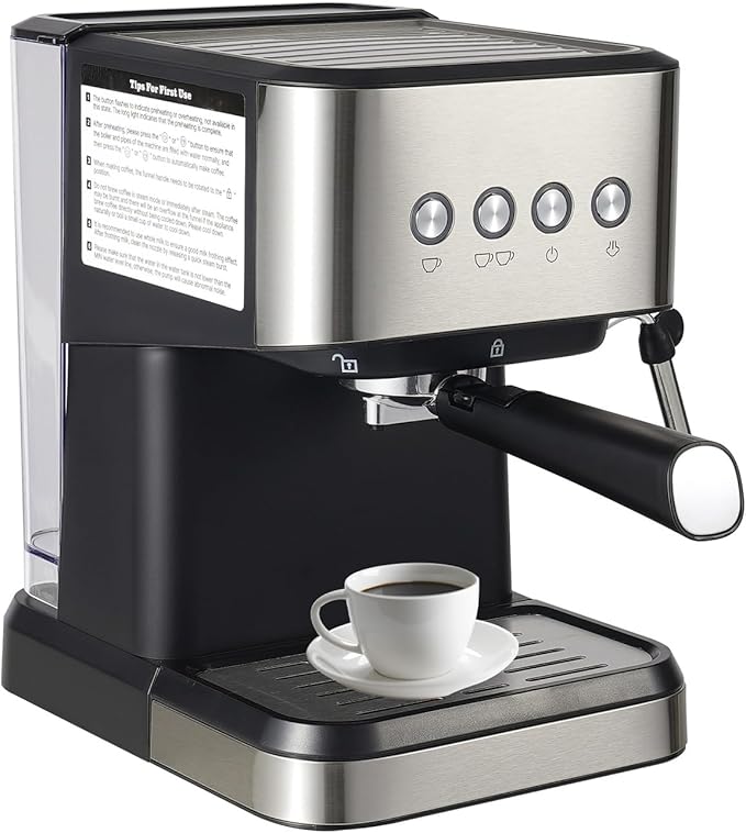 Coffee Machine, Spoon and Tamper Small Drip Coffee Machine, 1.5L Semi-automatic Coffee Machine, Latte Maker with Adjustable Shot Volume for Home