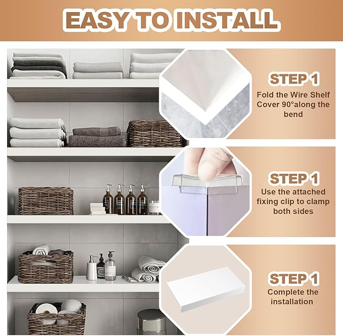 5 Pcs Wire Rack Covers 24x16x2.5 inch PVC Pantry Shelf Cover 0.31 inch Thick Removable Closet Wire Rack Shelf Covers,Decoration Kitchen Bathroom Office Shelving (Light Luxury White,24x16x2.5inch)
