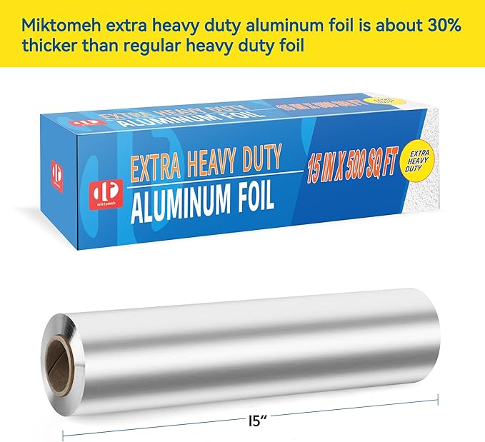 Superior Extra Heavy Duty Aluminum Foil 500 Sq Ft(15 In Wide) with about 30% More Thicker than Regular Heavy Duty Foil, Pack of 1
