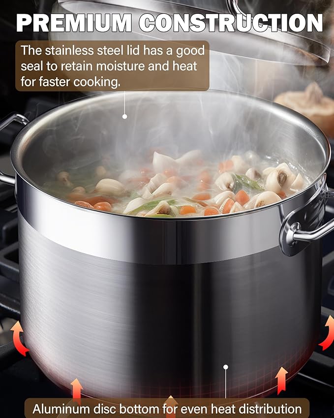 Cooks Standard 02616 Professional Grade Lid 30 Quart Stainless Steel Stockpot, Silver