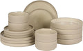 Gibson Elite Liberty Bay 16-Piece Pottery Clay Stoneware Dinnerware Set – Taupe Reactive Glaze, Stackable Plates and Bowls W/Pasta Bowl, Service for 4 – Microwave & Dishwasher Safe