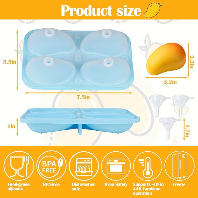 Palksky Mango Silicone Molds, 3D Fruit Pastry Molds for Chocolate, Candy, Ice Cream, Pudding, Jelly, Bakeware, Mousse Cakes Baking Supplies
