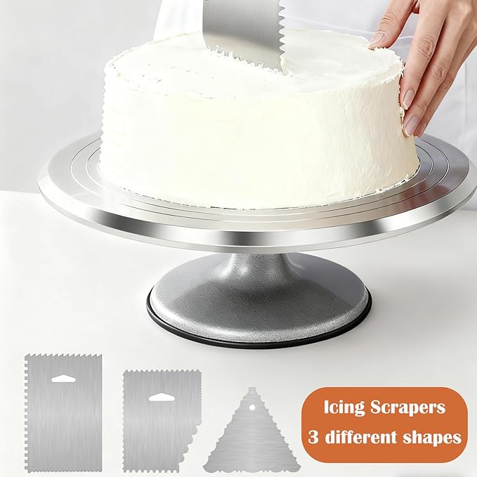 12 Inch Aluminium Rotating Cake Stand Turntable, Cake Decorating Kit Supplies with Icing Piping Tips, Frosting Spatulas, Pastry Bags, Scrapers and Other Cake Decorating Tools (85Pcs)