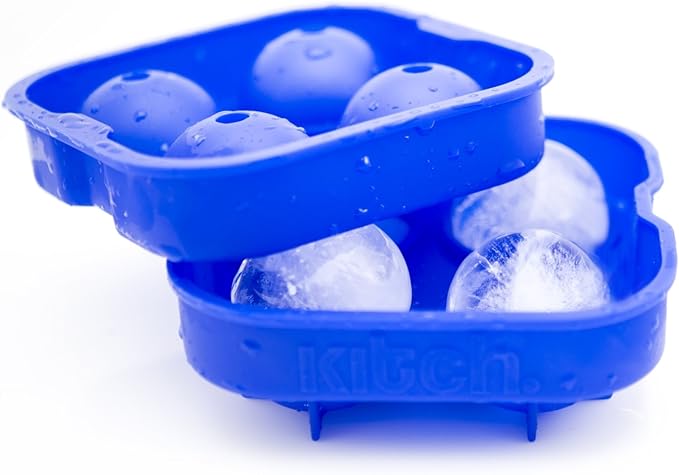 Ice Ball Maker Mold - Flexible Silicone Ice Tray - Molds 4 X 4.5cm Round Ice Ball Spheres - Cobalt Blue