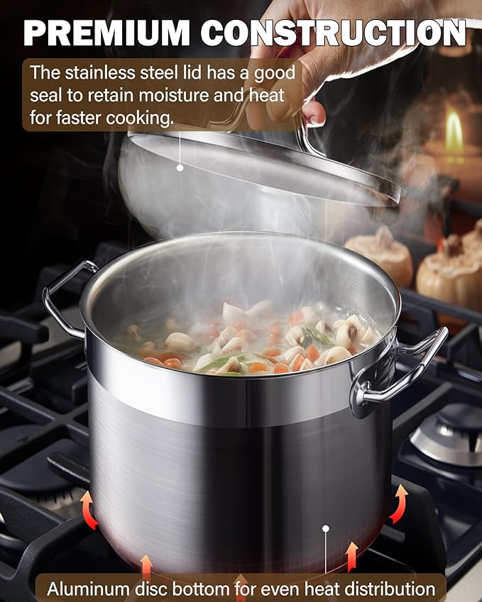 Cooks Standard Stockpots Stainless Steel, 16 Quart Professional Grade Stock Pot with Lid, Silver