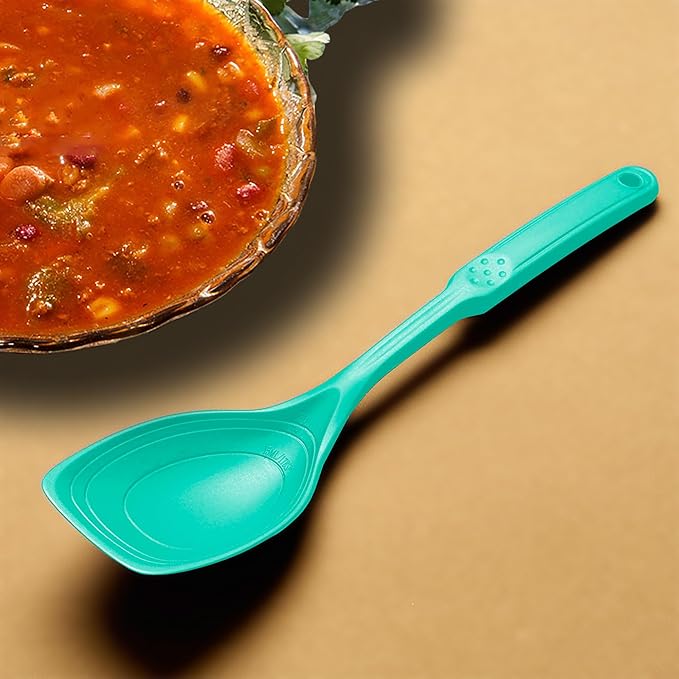 Large Silicone Cooking Spoon, Non-Stick Solid Spoon with Deep Blow and Measurement Mark for Mixing, Serving, Draining, Scooping, Scraping, Heat Resistant Kitchen Utensils, Teal