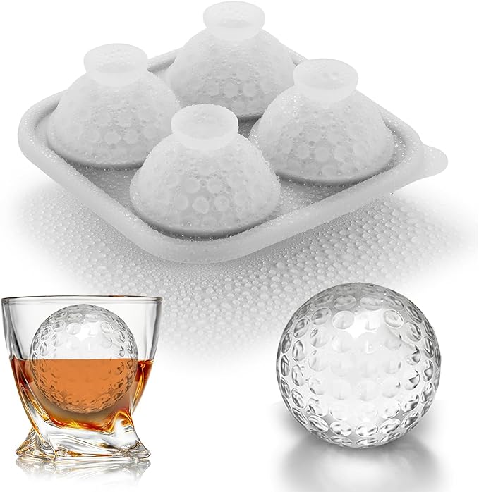 Novelty Golf Gifts Ball Ice Maker Mold, 2.2" Large Sphere Round Ice Cube Mold for Cocktails, Whiskey, Bourbon Chilling, 4 Hole Fun Shapes Big Silicone Circle Ice Cube Trays