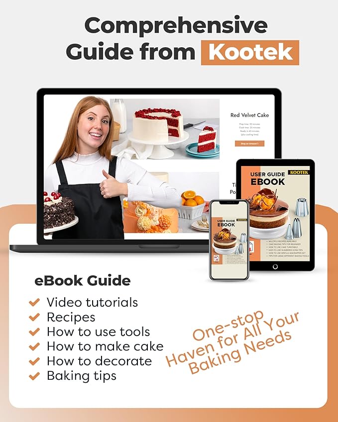 Kootek 51 Pcs Cake Decorating Kit, 12" Aluminum Alloy Cake Turntable, 10 Numbered Icing Tips, Offset and Straight Spatulas, Cake Leveler, Pastry Bags Baking Supplies