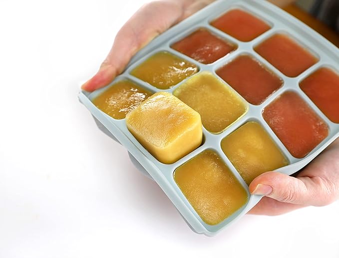Baby Food Storage Silicone Cubes with Clip-On Lid Freezer Tray Baby Food Soups Purees Ice Safe Design Made in Korea(20cubes 0.8oz, Sand Beige Set of 2)
