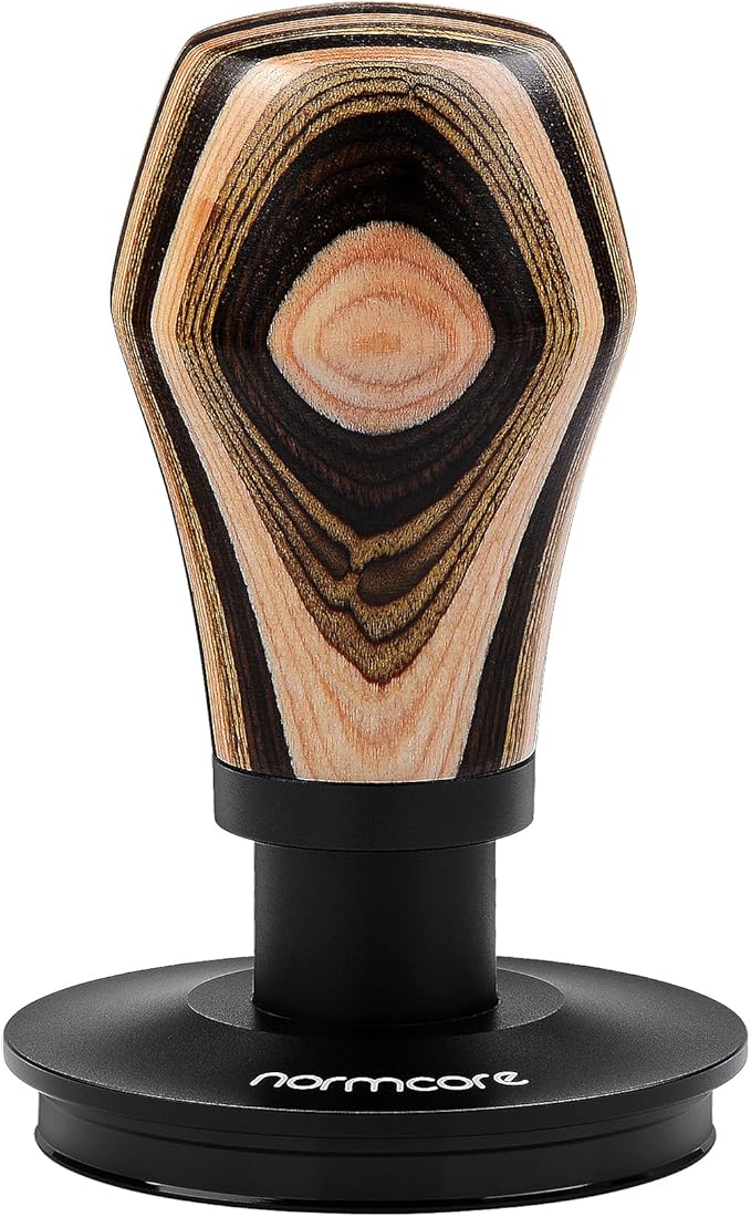 Normcore 58.5mm Espresso Coffee Tamper V4, Spring Loaded Tamper With Titanium PVD Coating Ripple Base, 15lb / 25lb / 30lbs Replacement Springs, Colorful Wood Handle