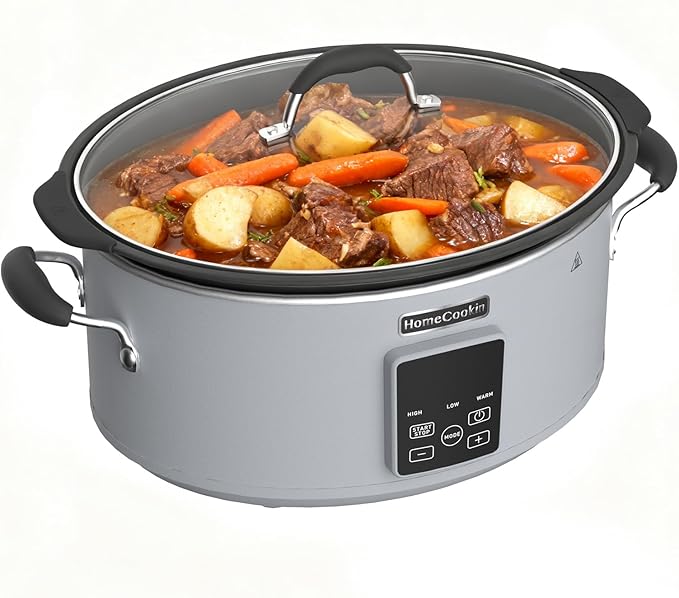 HOMECOOKIN Slow Cooker, Extra Large 10 Quart Digital Programmable Slow Cookers with Timer, Dishwasher Safe Glass Lid & Crock, Kitchen Appliance for Families and Gatherings, Grey