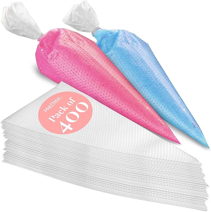 Prestee 400 Anti Burst Disposable Piping Bags, 12" - Pastry Bags, Icing Piping Bags, Tipless Piping Bags, Frosting Bags, Piping Bag, Cake Decorating Bags, Christmas Holiday Cake and Cookie Decoration
