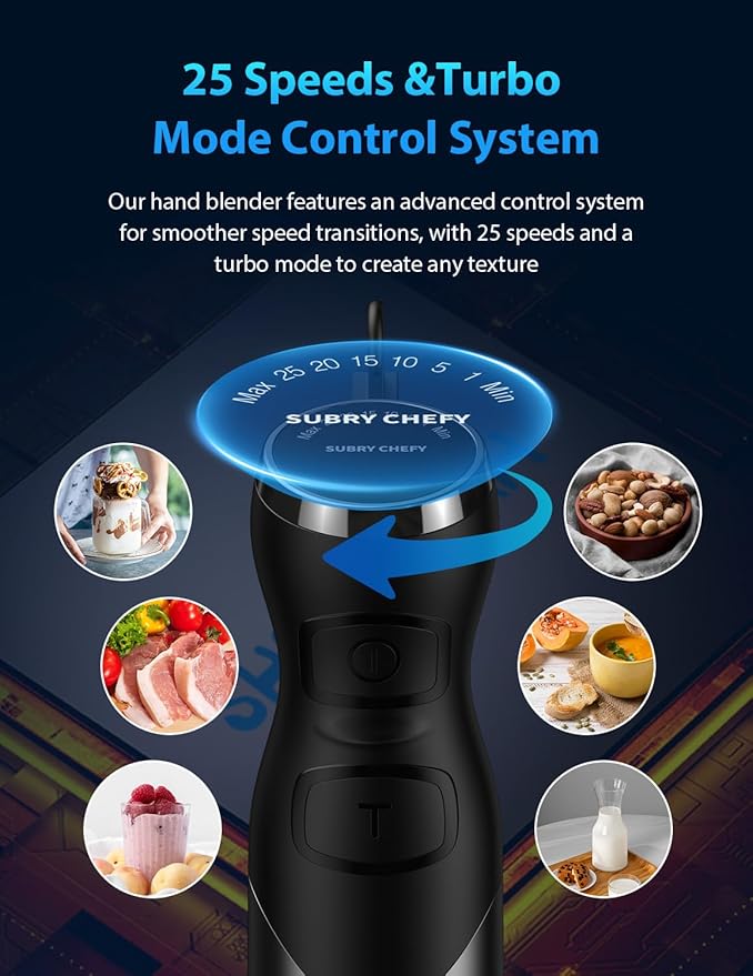 2025 New 1000W Immersion Blender Handheld – 25-Speed, Stainless Steel, Hand Blender, Corded Hand Mixer with Heavy-Duty Copper Brushless Motor & Gift Box