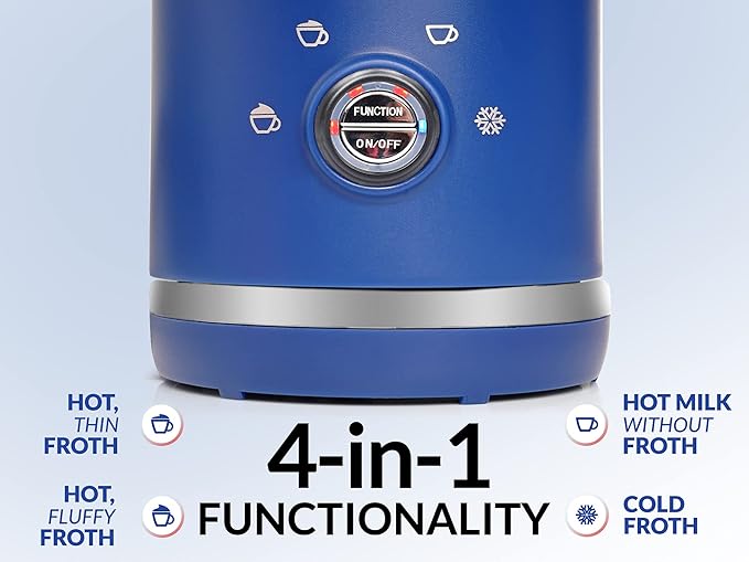 Zulay Milk Frother Electric Heater (10oz/300ml) - Automatic 4-in-1 Function Milk Steamer For Hot & Cold - Stainless Steel Electric Milk Frother For Latte, Cappuccino Hot Chocolate 120V - Sky Blue