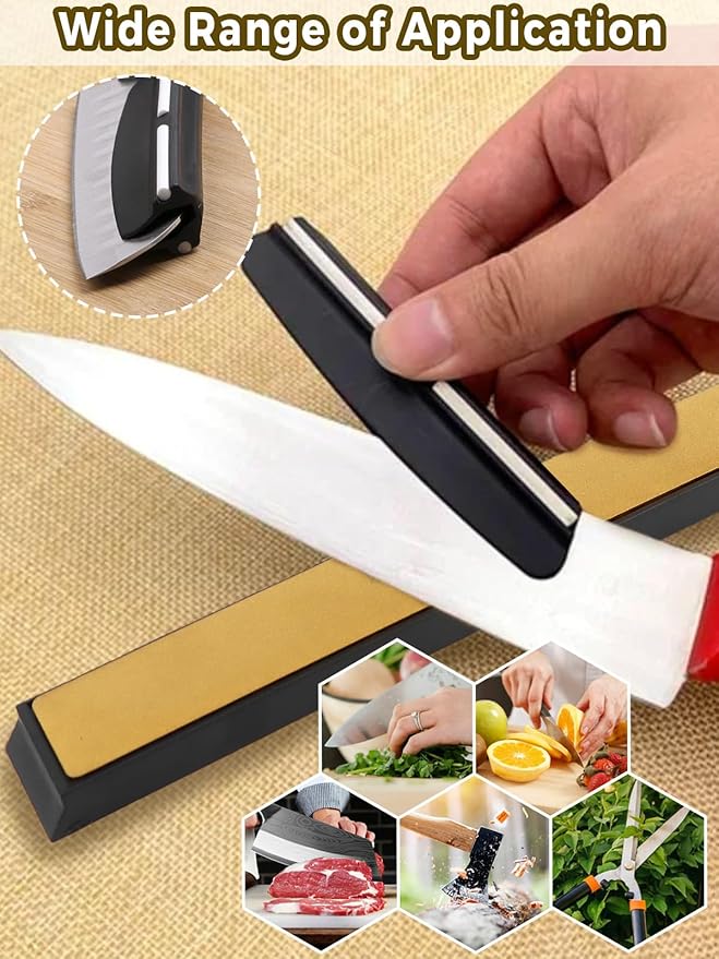 11PCS Diamond Sharpening Stones Set, Kalolary Titanium Coated Grinding Sharpener Plate Diamond Knife Sharpener with Non-slip Base, Honing Rod & Angle Guide for Outdoor Kitchen Knife Tools (9 Grits)