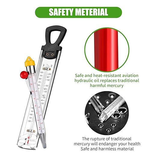 2Pcs Candy Thermometer with Pot Clip and Hanging Hook, Upgrade Stainless Steel Deep Fry Oil Thermometer Instant Read Cooking Thermometer for Food, Oil/Candy/Fry/Jam/Sugar/Syrup/Jelly Food Thermometer