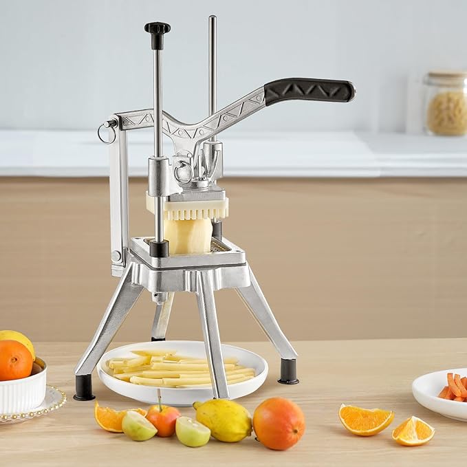 VEVOR Commercial Vegetable Chopper w/ 4 Replacement Blades, Stainless Steel French Fry Cutter Potato Dicer & Fruit Slicer for Restaurants & Home Kitchen