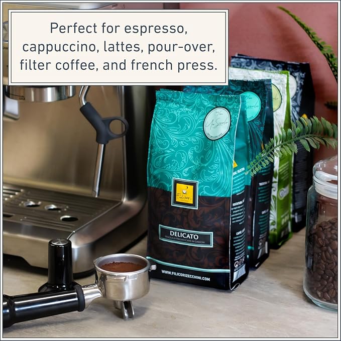 Filicori Zecchini Italian Espresso Beans – Whole Bean Coffee Medium Roast Arabica & Robusta Blend – Low Acidity, Slow Roasted – Delicato 2.2lb Bag