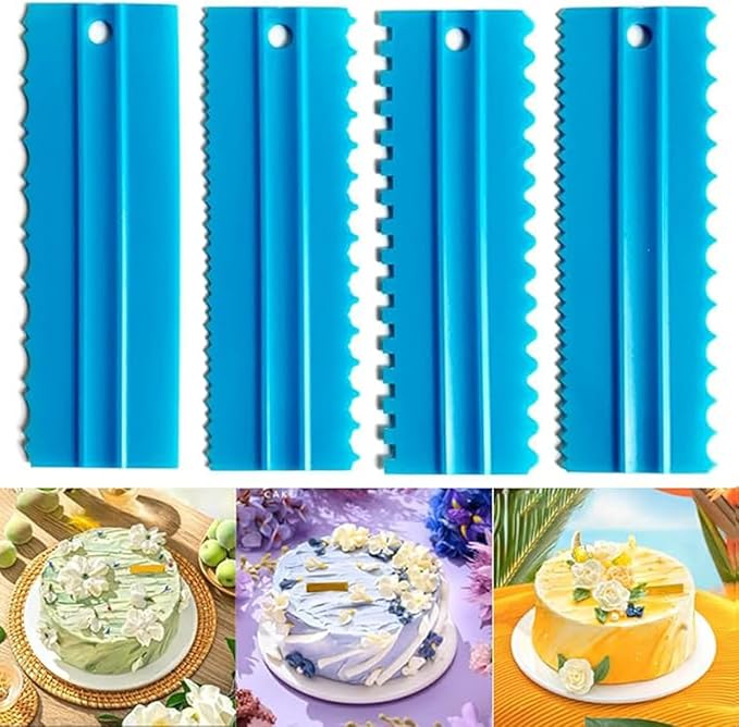 Cake Scrapers Set Decorating Comb and Icing Smoother, Plastic Sawtooth Scraper Polisher Butter Mousse Cream Cake Edge DIY Tool -8 Design Textures (Blue)