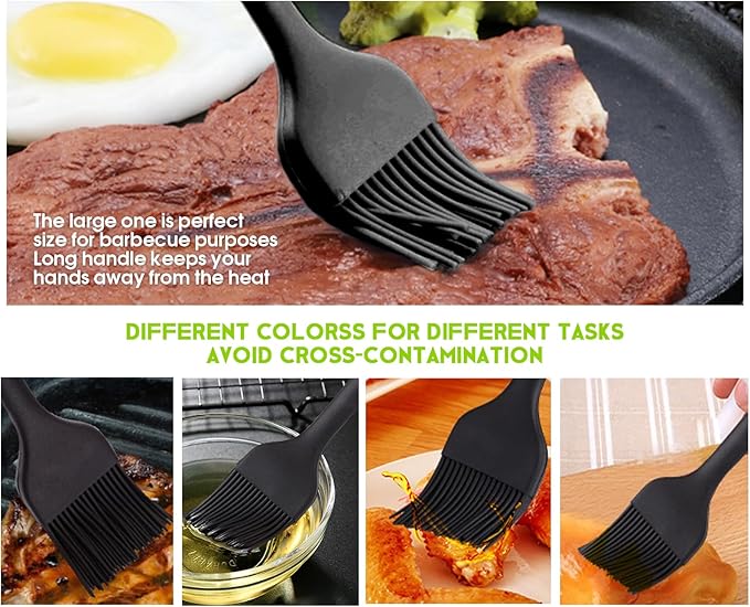 Silicone Basting Pastry Brush - Cooking Brush for Oil Sauce Butter Marinades, Food Brushes for BBQ Grill Kitchen Baking, Baster Brushes Baste Pastries Cakes Meat Desserts, Food Grade, Dishwasher Safe