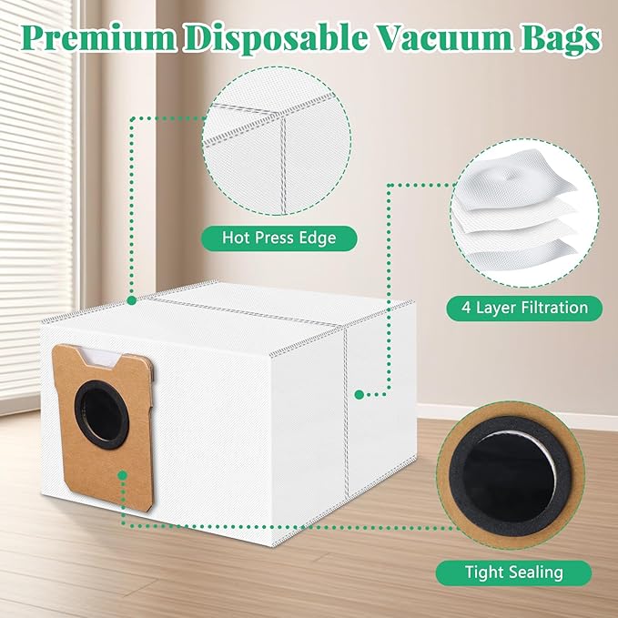 12 Pack Dust Bags Compatible with Eufy Omni C20, C10 Robot Vacuum, 4-Layer Replacement Disposable Bags