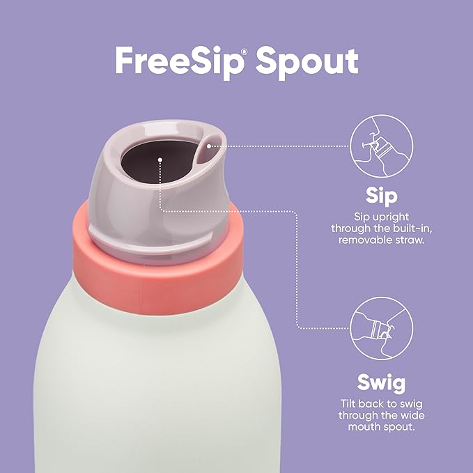Owala FreeSip Twist Insulated Stainless Steel Water Bottle with Straw for Sports and Travel, BPA-Free, 18-oz, Purple/Mint (Minty Horizons)