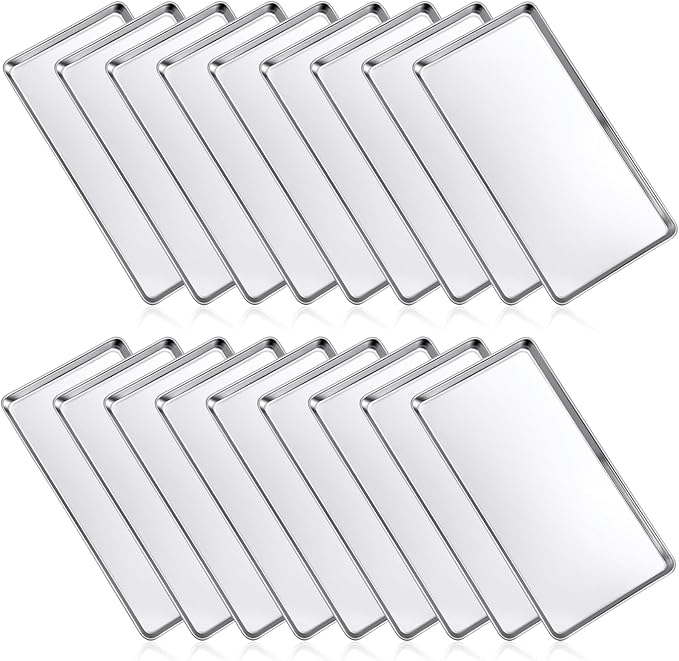 18 Pcs Baking Sheet Pan Set 13.8 × 9.8 × 0.6 Inches Cookie Sheet Large Toaster Oven Pans Stainless Steel Tray Barbecue Grill Pan Rectangle Trays Oven, Non-Stick, Easy Clean