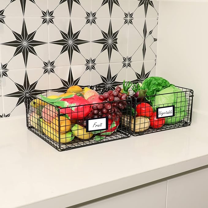 X-cosrack Metal Wire Basket Organizers Foldable & Wall Mounted Freezer Organizer Bins with Handles 4 Pack- Extra Large Mesh Bin for Pantry Organization Kitchen Laundry Closet Garage Patent Design