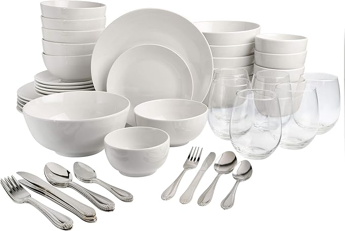 Gibson Home All U Need 60 Piece Plates, Bowls, Glassware, Forks, Spoons, and Knives (Service for 6) Dinnerware Set