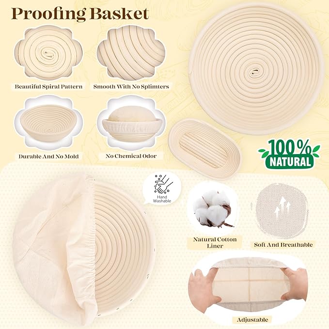 Sourdough Bread Baking Supplies, Sourdough Starter Kit, Bread Proofing Basket, Bread Making Tools Kit, Sour Dough Kit Tools, Sourdough Proofing Basket, Sourdough Kit Gifts for Bakers Women Wife Mom