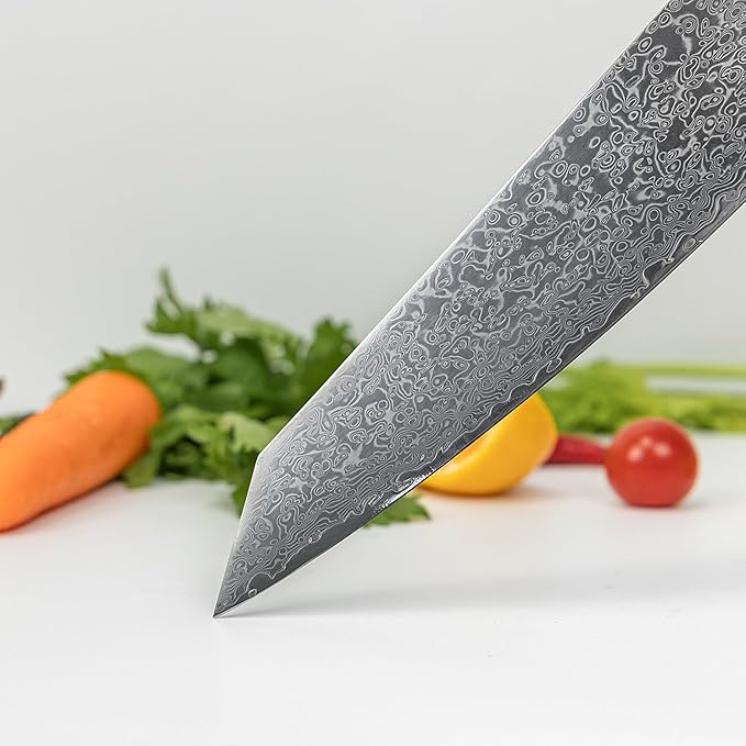 Seido Knives Kiritsuke Damascus Steel Chef Knife Epoxy Resin Stabilized Wood Handle Professional Kitchen Knife VG10 High Carbon Stainless Steel, Forest Green