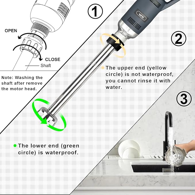 VONCI 500W Commercial Immersion Blender Handheld, 20" 304 Removable Shaft, Heavy Duty Stick Blender with Variable Speed 6000-20000RPM, Long Hand Mixer for Professional Kitchen Use.