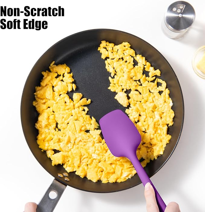 4-Piece Silicone Spatula Scrapers: Doosu 600°F Heat Resistant Food Grade Kitchen BPA Free Rubber Baking Cooking Tool Nonstick Utensil Set for Mixing, Scraping, Folding, Stirring, Serving (Multi-5)